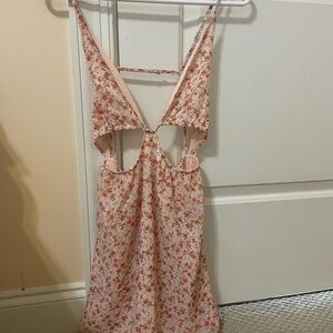 Floral Pink Sleeveless Dress with Cutouts